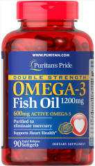 Омега-3 риб'ячий жир, Omega-3 Fish Oil, Puritan's Pride, подвійна сила, 1200/600 мг, 90 капсул