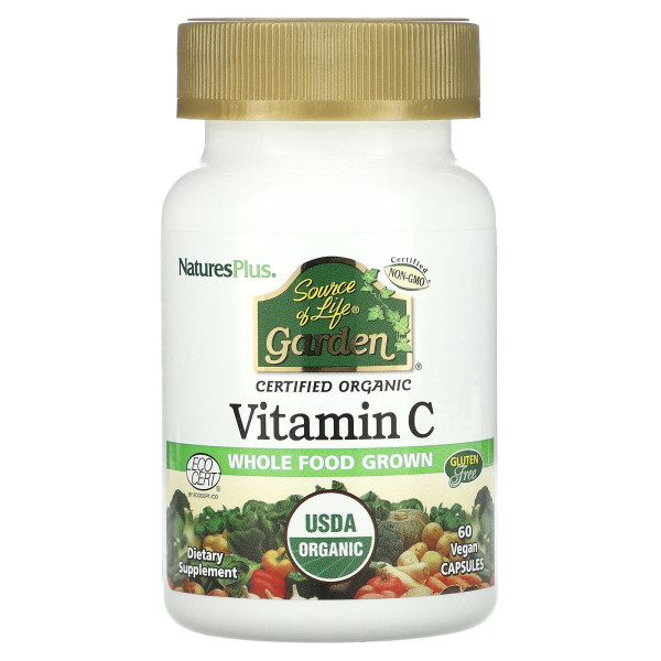 NaturesPlus, Source of Life Garden, Certified Organic Vitamin C, 60 Vegan Capsules