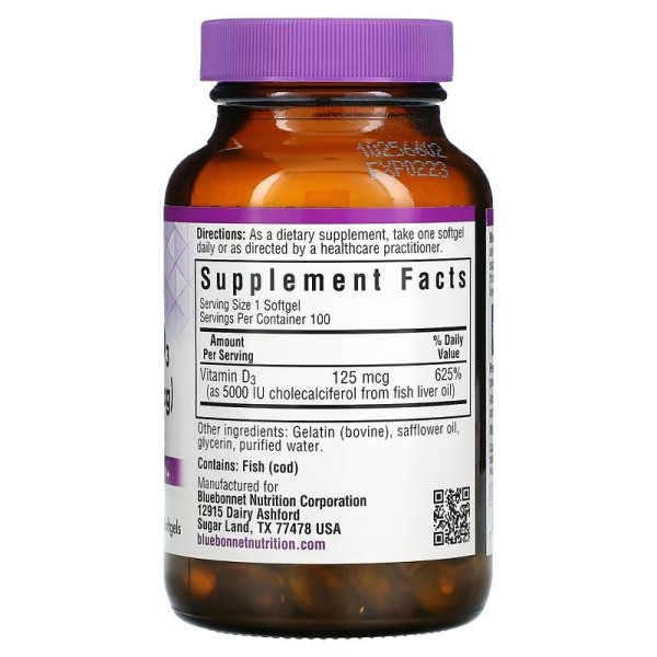 Вітамін D3 5000 МО Bluebonnet (Vitamin D3) 100 капсул