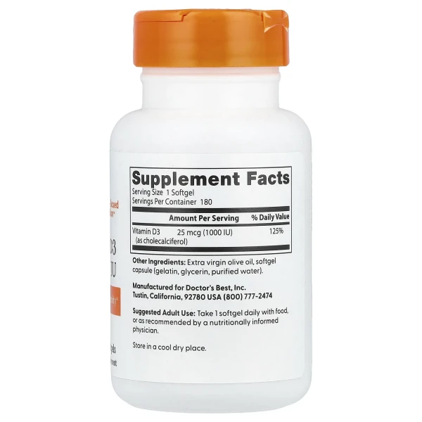 Вітамін Д3 Doctor's Best (Vitamin D3) 1000 МО 180 капсул