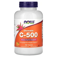Вітамін С Now Foods (Chewable C-500) 100 жувальних пігулок зі смаком апельсину