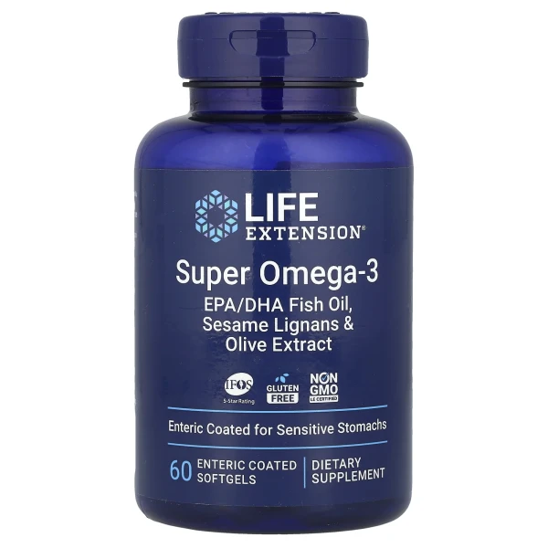 Супер Омега-3 Life Extension (Super Omega-3) 60 капсул з ентеросолюбильним покриттям