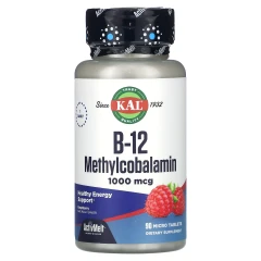 KAL, вітамін B12, метилкобаламін, малина, 1000 мкг, 90 мікротаблеток