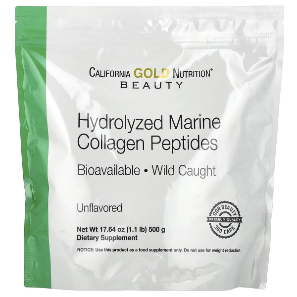 California Gold Nutrition, гідролізовані пептиди морського колагену, без добавок, 500 г