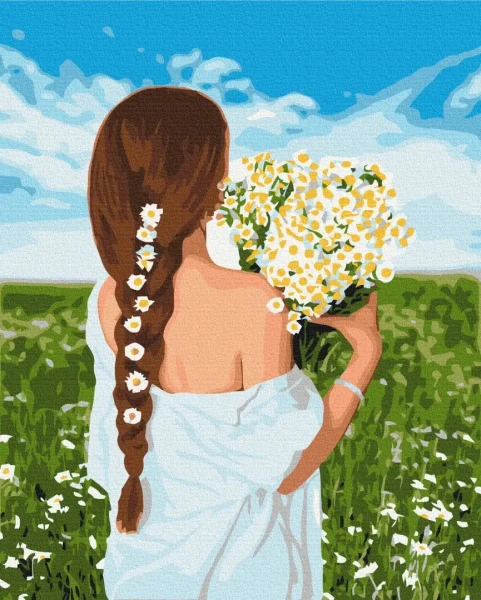 Преміум картина за номерами Дівчина з ромашками Brushme 40x50