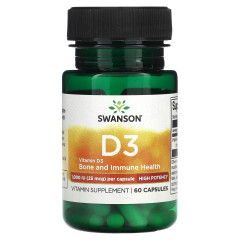Swanson, вітамін D3, 25 мкг (1000 МО), 60 капсул