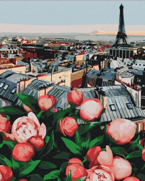 Картина за номерами Піони з видом на Париж  Brushme 40x50