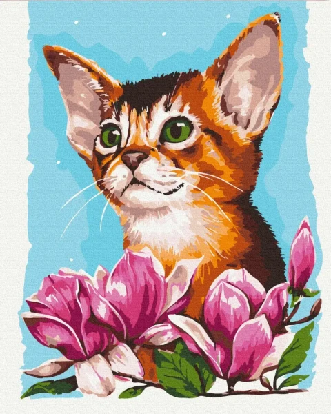 Преміум картина за номерами Котик в квітах © Anna Kulyk Brushme 40x50
