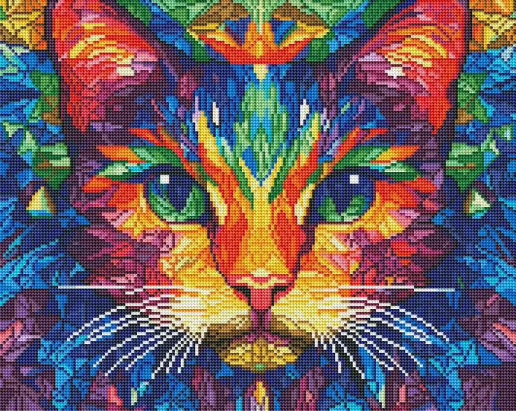 Алмазна мозаїка Кольоровий кіт 40x50 Brushme