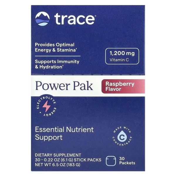 Электролиты Trace Minerals Research (Electrolyte Stamina Power Pak) 30 пакетов по 6.1 г со вкусом малины
