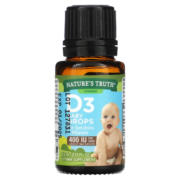 Вітамін D3, D3 Baby Drops, Vitamins, Nature's Truth, краплі для новонароджених дітей та старше, 400 МО, 9,2 мл