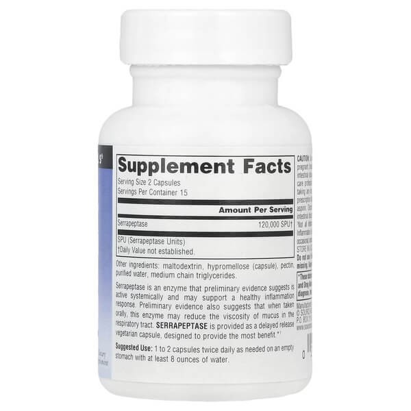 Серрапептаза 120 000 SPU Source Naturals (Serrapeptase) 30 капсул