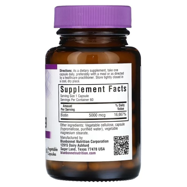 Біотин 5000 мкг Bluebonnet (Biotin) 60 капсул
