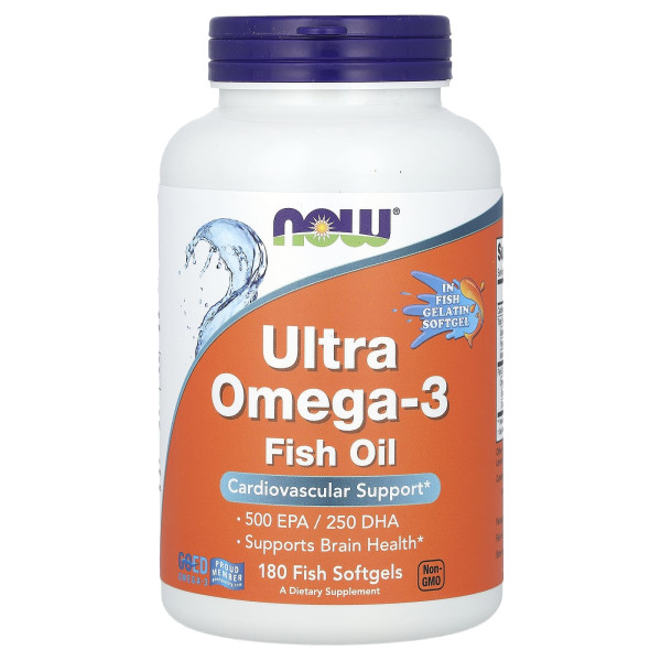 Ультра Омега-3 в капсулах із риб'ячого желатину Now Foods (Ultra Omega-3 500 EPA/250 DHA) 180 капсул