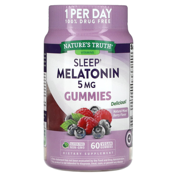 Мелатонін для сну Nature's Truth (Sleep Melatonin) 5 мг 60 веганських жувальних цукерок зі смаком ягідної суміші
