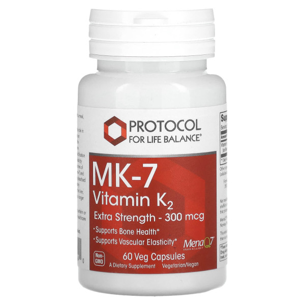 Витамин К-2 (MK-7) Protocol for Life Balance (MK-7 Vitamin K2) дополнительная сила 300 мкг 60 веганских капсул