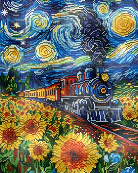 Алмазна мозаїка Потяг у соняшниках 40x50 Brushme