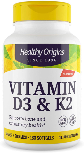 Вітамін D3 і К2, Vitamin D3 + K2, Healthy Origins, 180 гелевих капсул