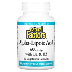 Natural Factors, альфа-ліпоєва кислота з вітамінами B1 і B2, 600 мг, 60 вегетаріанських капсул