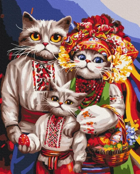 Картина за номерами Сім'я котиків-гуцулів © Маріанна Пащук  Brushme 40x50