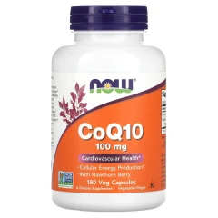 Коензим Q10 з ягодами глоду NOW Foods (CoQ10 with Hawthorn Berry) 100 мг 180 веганських капсул