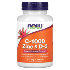 NOW Foods, C-1000, цинк і D-3, 100 вегетаріанських капсул