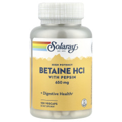 Бетаїн HCl + пепсін Solaray (HCL with Pepsin) 650 мг 100 капсул