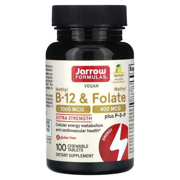 Метилфолат і метил B12 Jarrow Formulas (Methyl B-12 & Methyl Folate) 1000 мкг/400 мкг 100 жувальних таблеток зі смаком лимона
