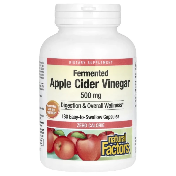 Уксус яблочный Natural Factors (Apple Cider Vinegar) 500 мг 180 капсул