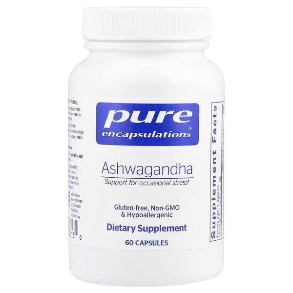 Ашвагандха, Ashwagandha, Pure Encapsulations, для поддержки щитовидной железы, суставов, адаптогенов, умственного сосредоточения, эмоционального благополучия и памяти, 500 мг, 60 капсул
