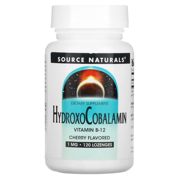 Вітамін В-12 (гідроксікобаламін) Source Naturals (HydroxoCobalamin) 1 мг 120 таблеток для розсмоктування зі смаком вишні