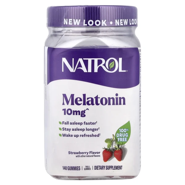 Natrol, жувальний мелатонін, зі смаком полуниці, 140 жувальних мармеладок (5 мг у мармеладці)