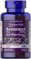 Ресвератрол з екстрактом червоного вина 250 мг Puritan's Pride (Resveratrol Red Wine Extract) 60 рідких капсул