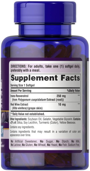 Ресвератрол з екстрактом червоного вина 250 мг Puritan's Pride (Resveratrol Red Wine Extract) 60 рідких капсул