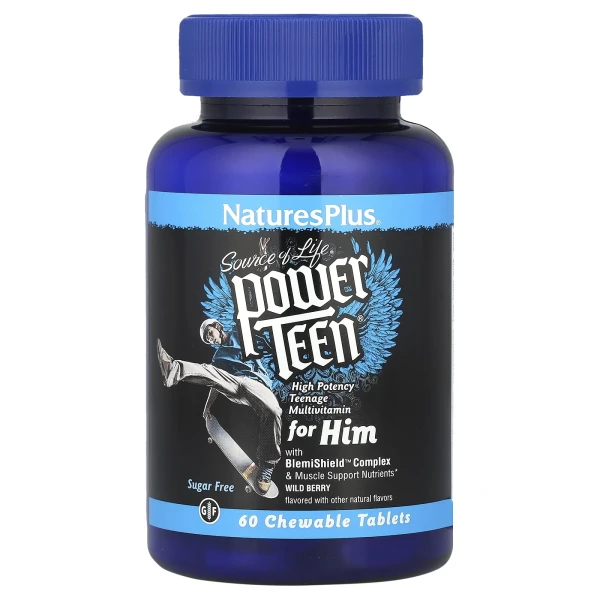Витамины для мальчиков-подростков Nature's Plus (Power Teen For Him) 60 жевательных таблеток со вкусом ягод без сахара