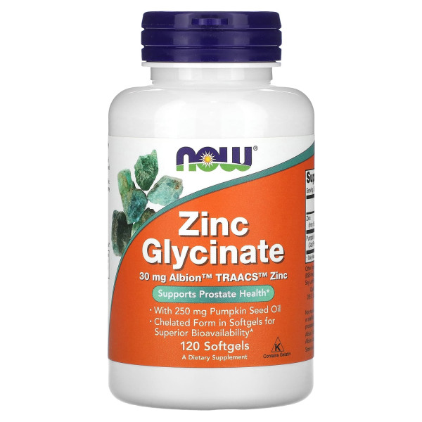 Гліцинат цинку з гарбузовою олією Now Foods (Zinc Glycinate) 120 капсул