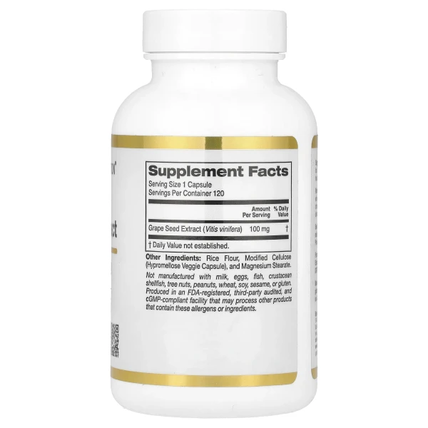 Экстракт косточек французского винограда California Gold Nutrition (French Grape Seed Extract) 100 мг 120 капсул