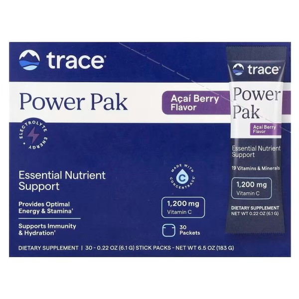 Электролиты Trace Minerals Research (Electrolyte Stamina Power Pak) 30 пакетиков по 6,1 г со вкусом ягоды асаи