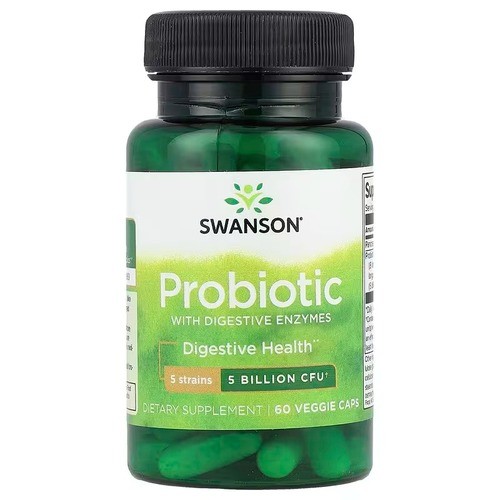 Пробиотики с ферментами пищеварения 5 млрд КОЕ Swanson (Probiotic with Digestive Enzymes) 60 капсул