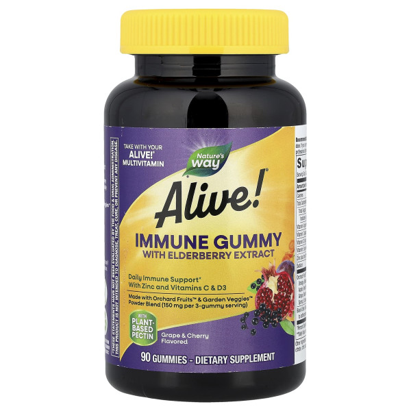 Комплекс вітамінів для імунітету з бузиною (Alive! Immune with elderberry) 90 жувальних таблеток з фруктовим смаком