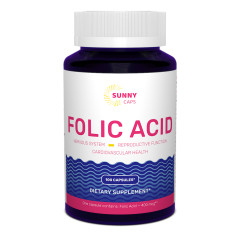 Фолієва кислота, Folic Acid Powerfull, Sunny Caps, 400 мкг, 100 капсул