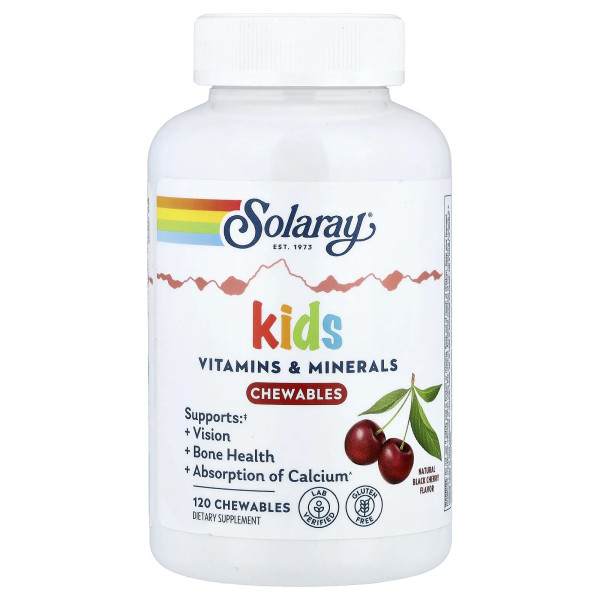 Жевательные витамины и микроэлементы для детей Solaray (Children's Chewable) 120 жевательных таблеток со вкусом натуральной черешни