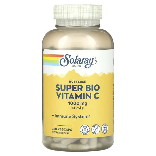 Solaray, Super Bio Vitamin C, буферизований вітамін C, 1000 мг, 250 капсул VegCap (500 мг у капсулі)