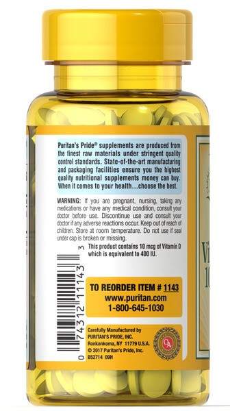 Витамин D3 400 МЕ Puritan's Pride (Vitamin D3) 250 таблеток