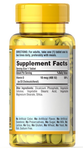 Витамин D3 400 МЕ Puritan's Pride (Vitamin D3) 250 таблеток