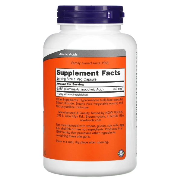 ГАМК (GABA) NOW Foods (GABA) 750 мг 200 рослинних капсул