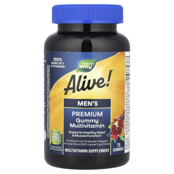Вітаміни для чоловіків Nature's Way (Alive Men's Premium Gummy Multivitamin) 75 жувальних таблеток зі смаком апельсин-виноград-вишня