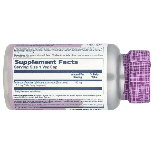 Екстракт кореня білокопитника Solaray (Butterbur Root Extract) 50 мг 60 капсул