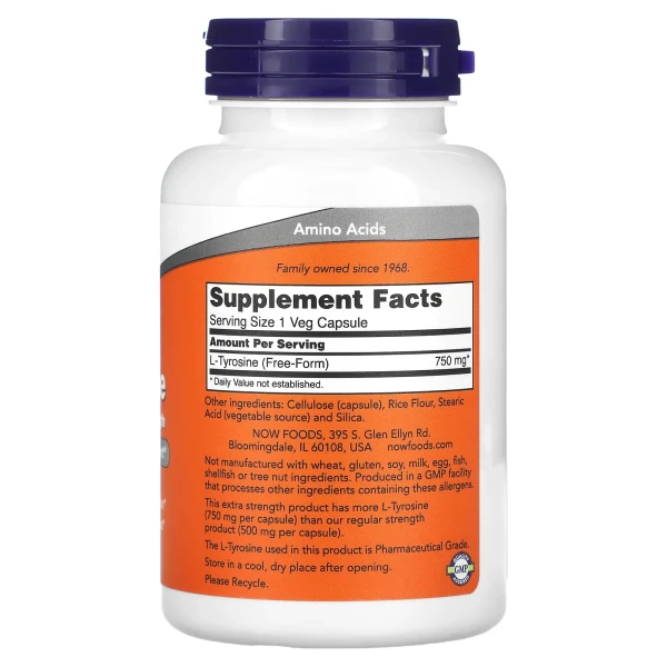 Л-Тирозин екстра сили Now Foods (L-Tyrosine) 750 мг 90 капсул