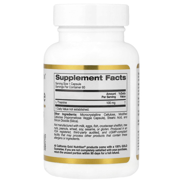 California Gold Nutrition, L-теанін, з AlphaWave®, 100 мг, 60 рослинних капсул